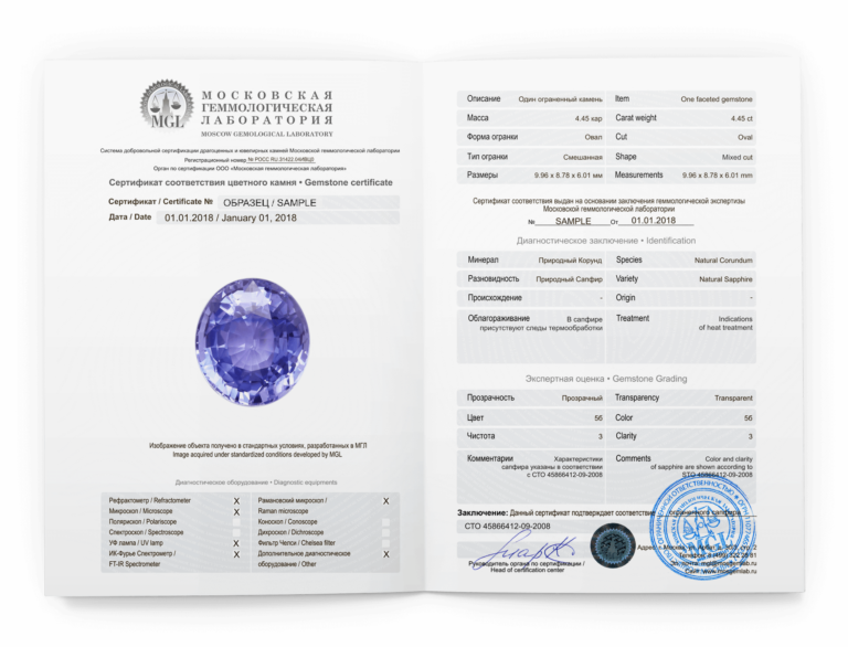 Сертификат на сапфир